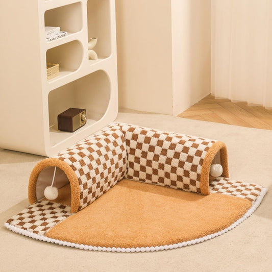 2-in-1 Plush Plaid Bed Tunnel